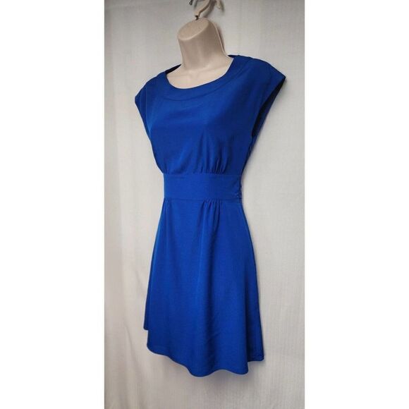 Gianni Bini Womens Blue Cap Sleeve Round Neck A Line Dress Size 0 - Picture 5 of 8